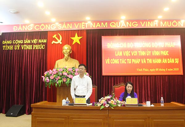 Bộ trưởng Lê Thành Long làm việc với Thường trực Tỉnh ủy Vĩnh Phúc
