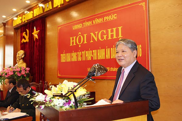 Bộ trưởng Hà Hùng Cường dự Hội nghị triển khai công tác Tư pháp, Thi hành án dân sự Vĩnh Phúc