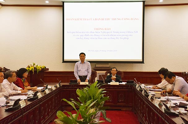 Đoàn Kiểm tra của Ban Bí thư Trung ương Đảng làm việc tại Bộ Tư pháp