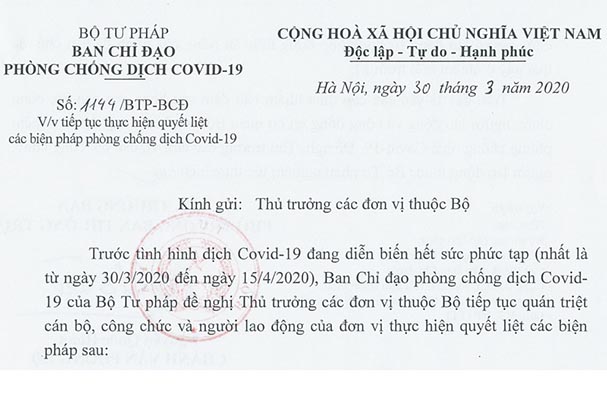 Công văn về việc tiếp tục thực hiện quyết liệt các biện pháp phòng chống dịch Covid-19