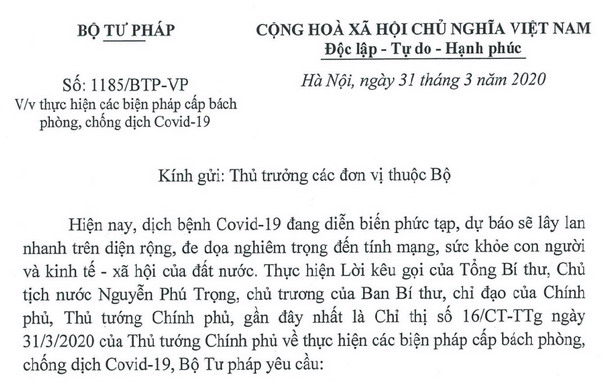 Công văn về việc thực hiện các biện pháp cấp bách phòng, chống dịch Covid-19