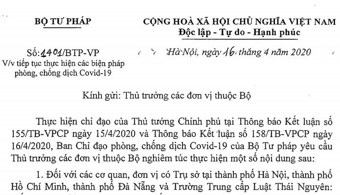 Công văn về việc tiếp tục thực hiện các biện pháp phòng, chống dịch Covid-19