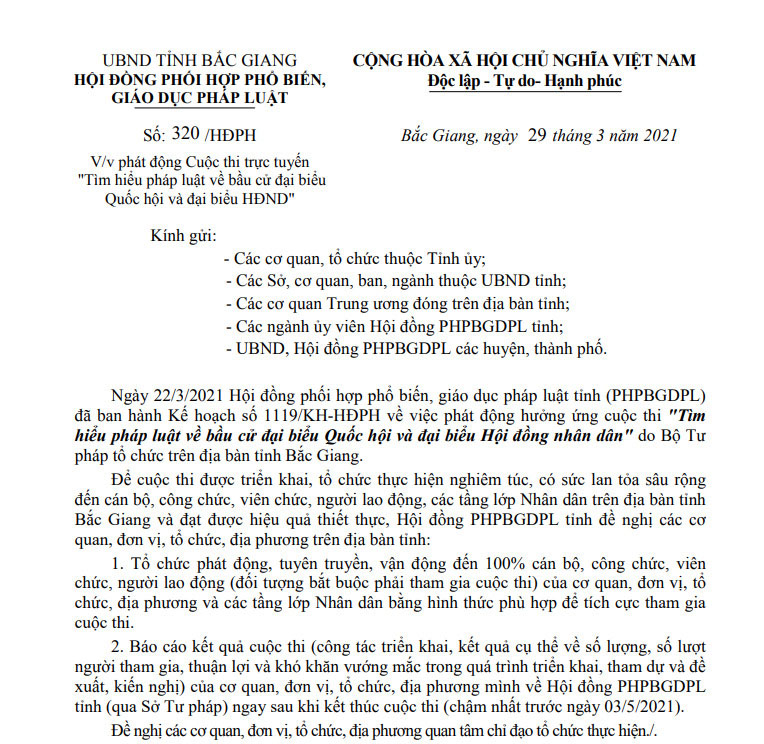 Bắc Giang: Dẫn đầu số lượt và số người tham dự Cuộc thi tìm hiểu pháp luật về bầu cử