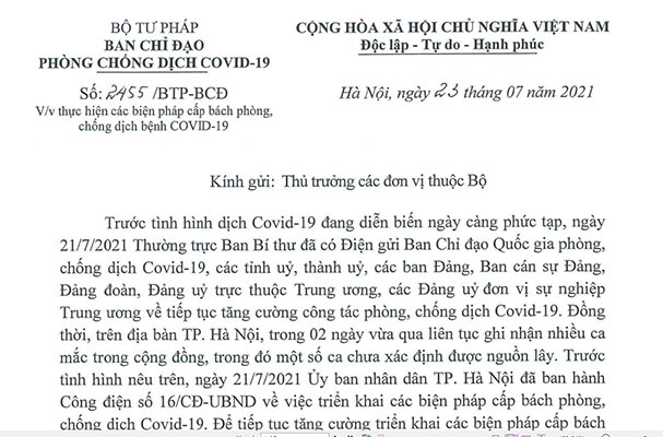 Công văn về việc thực hiện các biện pháp cấp bách phòng, chống dịch bệnh COVID-19