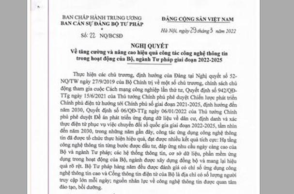 Nghị quyết Ban Cán sự Đảng bộ Tư pháp về nâng cao chất lượng, hiệu quả công tác công nghệ thông tin