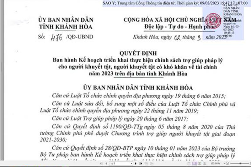 Khánh Hòa: Tiếp tục triển khai có hiệu quả chính sách trợ giúp pháp lý cho người khuyết tật